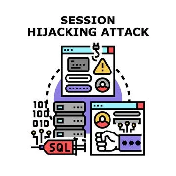 Session hijacking attack vector data theft Stock Illustration