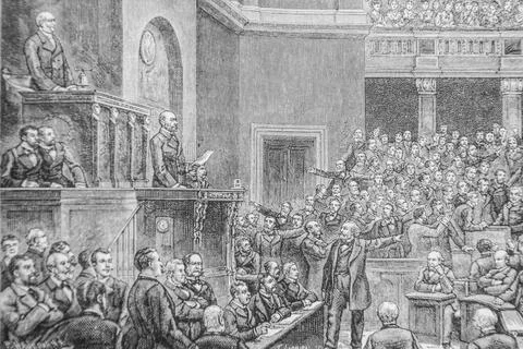 A session with the legislative body during the period of May 10, 1861-1875, H Stock Illustration