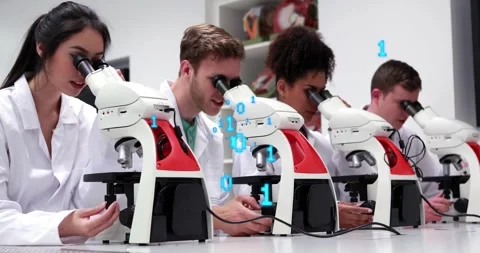 Session starting, class using scopes, tuning knobs, moving slides, blue binary 스톡 동영상 330717851