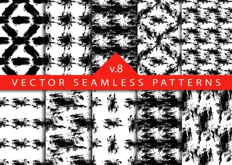 Set 10 Abstract Brush Seamless Patterns Stripe and Stroke Background in Black Stockillustratie