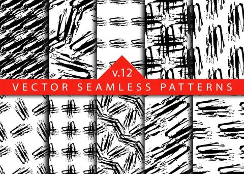 Set 10 Abstract Brush Seamless Patterns Stripe and Stroke Background in Black Stockillustratie