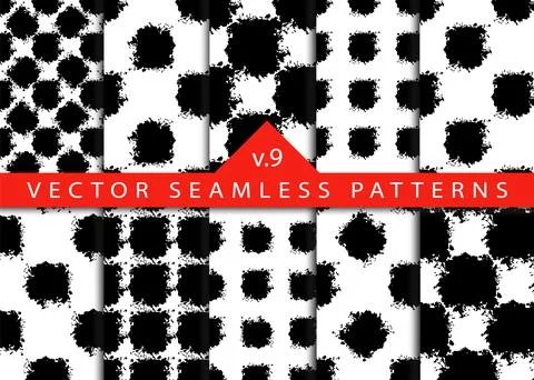 Set 10 Abstract Brush Seamless Patterns Stripe and Stroke Background in Black Stockillustratie