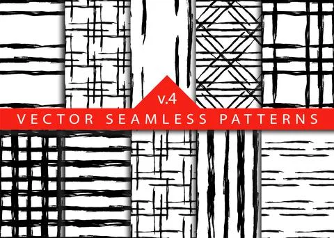 Set 10 Abstract Brush Seamless Patterns Stripe and Stroke Background in Black Stockillustratie