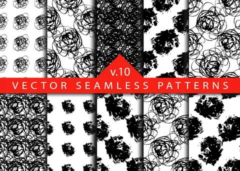 Set 10 Abstract Brush Seamless Patterns Stripe and Stroke Background in Black Stockillustratie