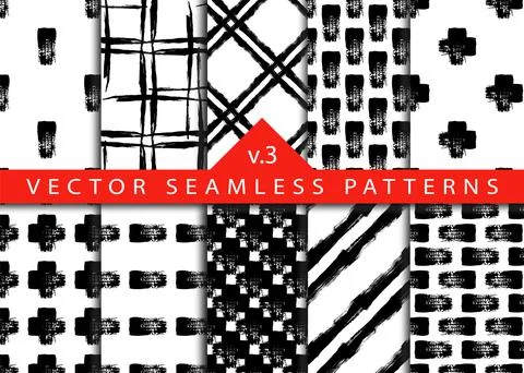 Set 10 Abstract Brush Seamless Patterns Stripe and Stroke Background in Black Stockillustratie