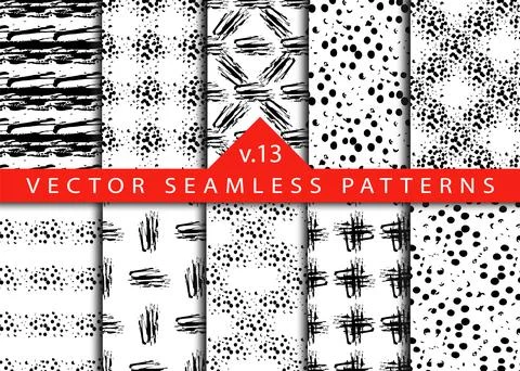 Set 10 Abstract Brush Seamless Patterns Stripe and Stroke Background in Black Stockillustratie
