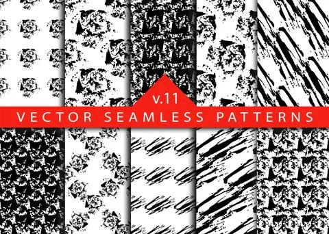 Set 10 Abstract Brush Seamless Patterns Stripe and Stroke Background in Black Stockillustratie