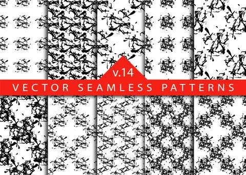 Set 10 Abstract Brush Seamless Patterns Stripe and Stroke Background in Black Illustrazione stock