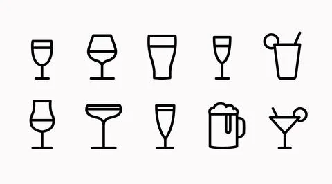 Set of 10 bar glassware and drink beverage icons Stock Illustration