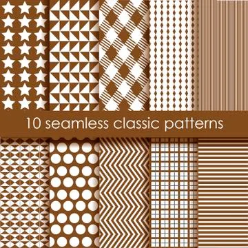 Set of 10 brown seamless geometric patterns. Stock Illustration