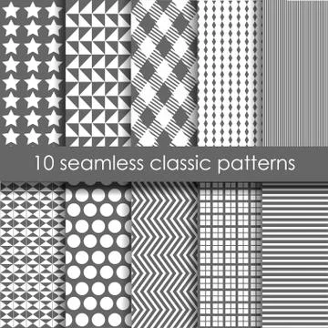Set of 10 classic seamless geometric patterns Stock Illustration