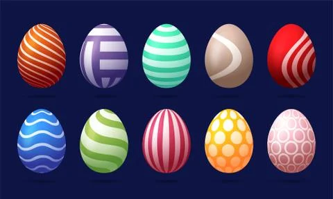 Set of 10 color Easter Eggs with pattern. Design elements for holiday cards.  Stock Illustration