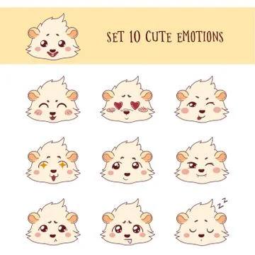 Set of 10 Colored Funny Cavy Emoticons Stock Illustration