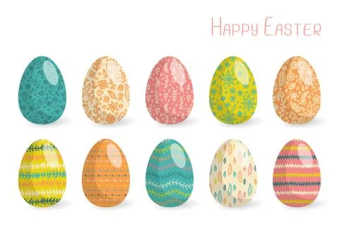 Set of 10 colorful Easter eggs with Stock Illustration