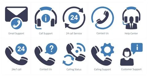 A set of 10 Customer Support icons as email support, call support, 24 call .. Stock Illustration