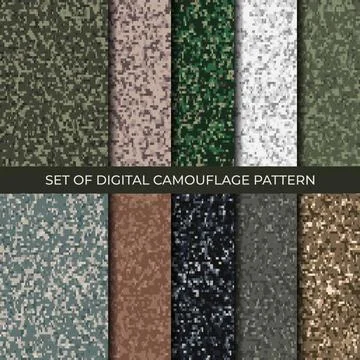 Set of 10 digital camouflage patterns. Abstract modern military textile pri.. Stock Illustration