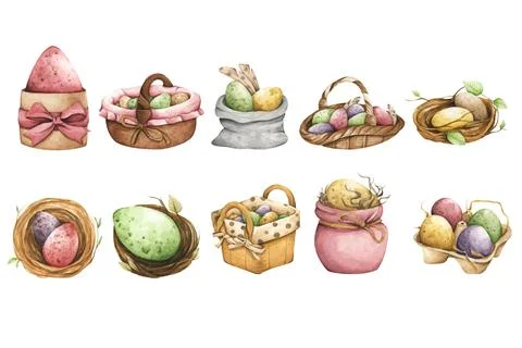 Set of 10 Easter Baskets Stock Illustration