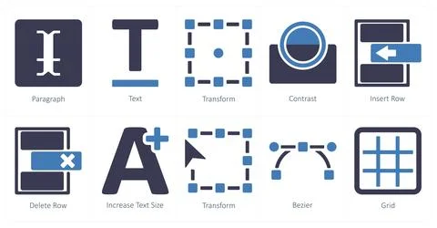 A set of 10 editing tools icons as Symmetrical Scale, symmetry Stock Illustration
