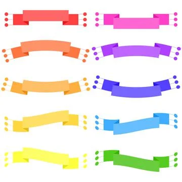 Set of 10 flat colored isolated ribbon banners. Suitable for design. Stock Illustration