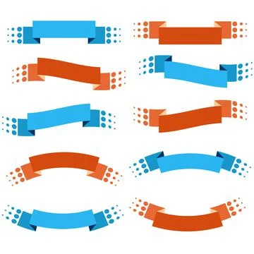 Set of 10 flat colored isolated ribbon banners. Suitable for design. Stock Illustration