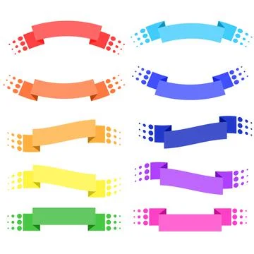 Set of 10 flat colored isolated ribbon banners. Suitable for design. Stock Illustration