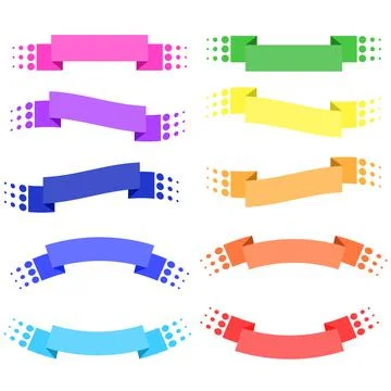 Set of 10 flat colored isolated ribbon banners. Suitable for design. Stock Illustration