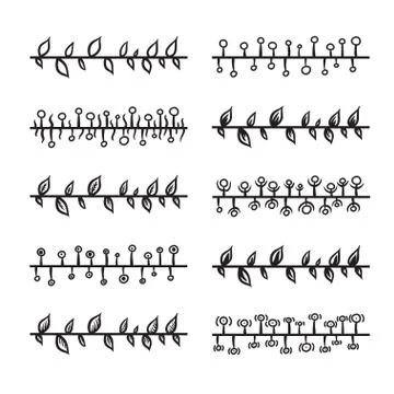 The set of 10 floral pattern brushes, hand drawn vector. Botanical elements f Stock Illustration