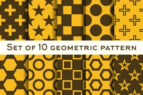 Set of 10 geometric patterns in orange and brown colors Stock Illustration