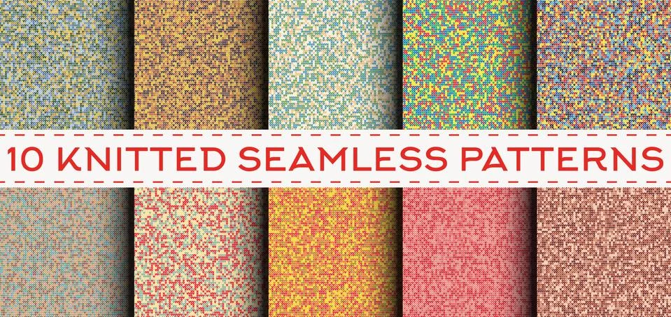 Set of 10 knitted seamless patterns Stock Illustration