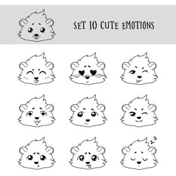 Set of 10 Linear Funny Cavy Emoticons Stock Illustration