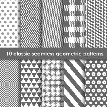 Set of 10 monochrome classic seamless geometric patterns Stock Illustration