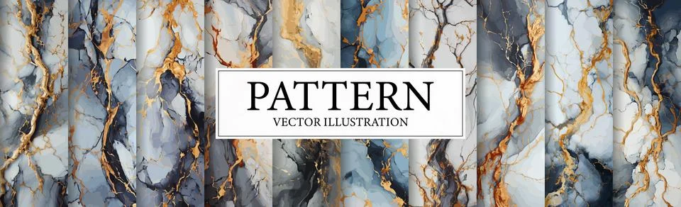 Set of 10 multi-colored marble textures, background templates - Vector Stock Illustration