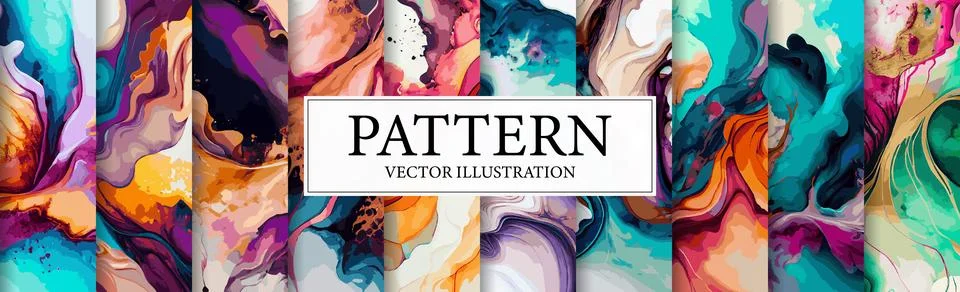 Set of 10 multi-colored marble textures, background templates - Vector Stock Illustration