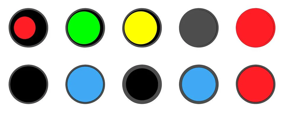 A set of 10 multi-colored volumetric buttons with borders. Stock-Illustration