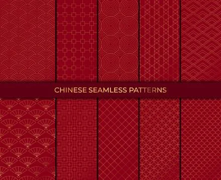 Set of 10 patterns in chinese style. Vector collection of asian backgrounds.. Stock Illustration