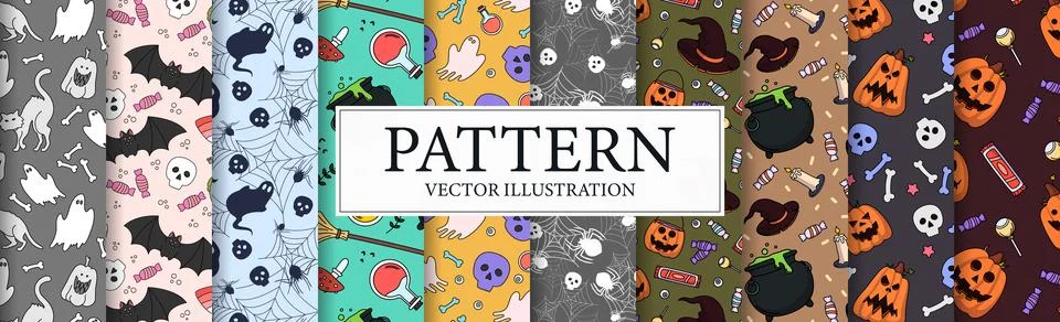 Set of 10 pcs. halloween patterns, elements of the holiday of the dead - Vect 스톡 일러스트