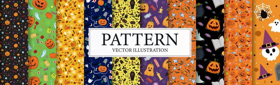Set of 10 pcs. halloween patterns, elements of the holiday of the dead - Vect Stock Illustration