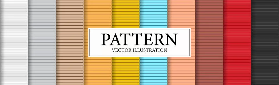 Set of 10 pcs panoramic backgrounds patterns of different colors garage doors Stock Illustration
