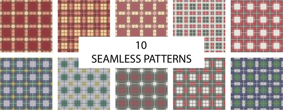 Set of 10 seamless patterns. Check plaid texture seamless pattern. English ch Stock-Illustration