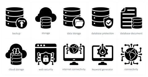 A set of 10 seo icons as backup, storage, data storage Foto stock