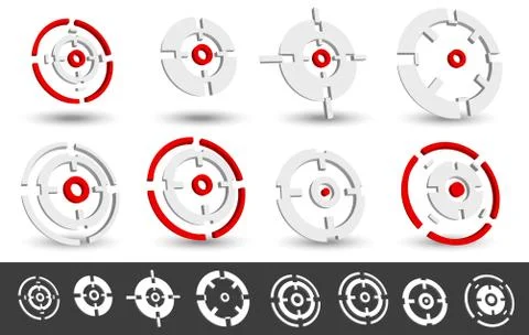 Set of 10 target marks, cross-hairs, reticle shapes. 스톡 일러스트