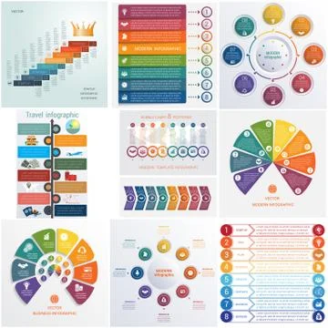 Set 10 universal templates elements Infographics conceptual cyclic processes  Stock Illustration