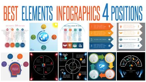 Set 10 universal templates elements Infographics for 4 positions Illustrazione stock