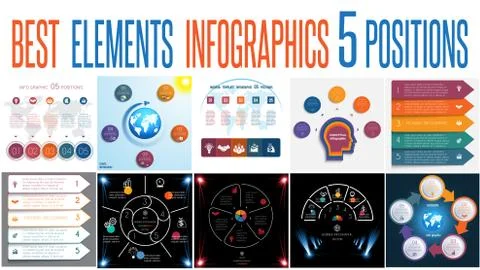 Set 10 universal templates elements Infographics for 5 positions Stockillustratie