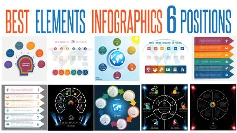 Set 10 universal templates elements Infographics for 6 positions Stock Illustration