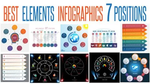 Set 10 universal templates elements Infographics for 7 positions Stock Illustration