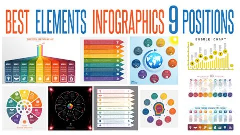 Set 10 universal templates elements Infographics for 9 positions Stock Illustration