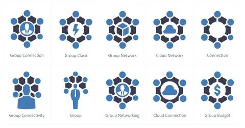 A set of 10 web marketing icons as group connection, group clash, group netwo Stock Illustration