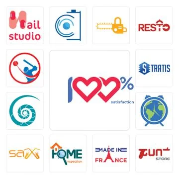 Set of 100 satisfaction, gun store, made in france, home inspection, sax, ear Free Stock Illustration