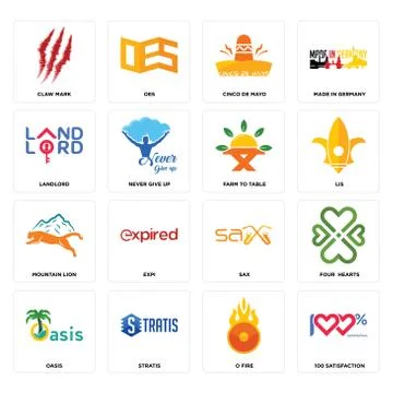 Set of 100 satisfaction, o fire, oasis, sax, mountain lion, farm to table, la Free Stock Illustration